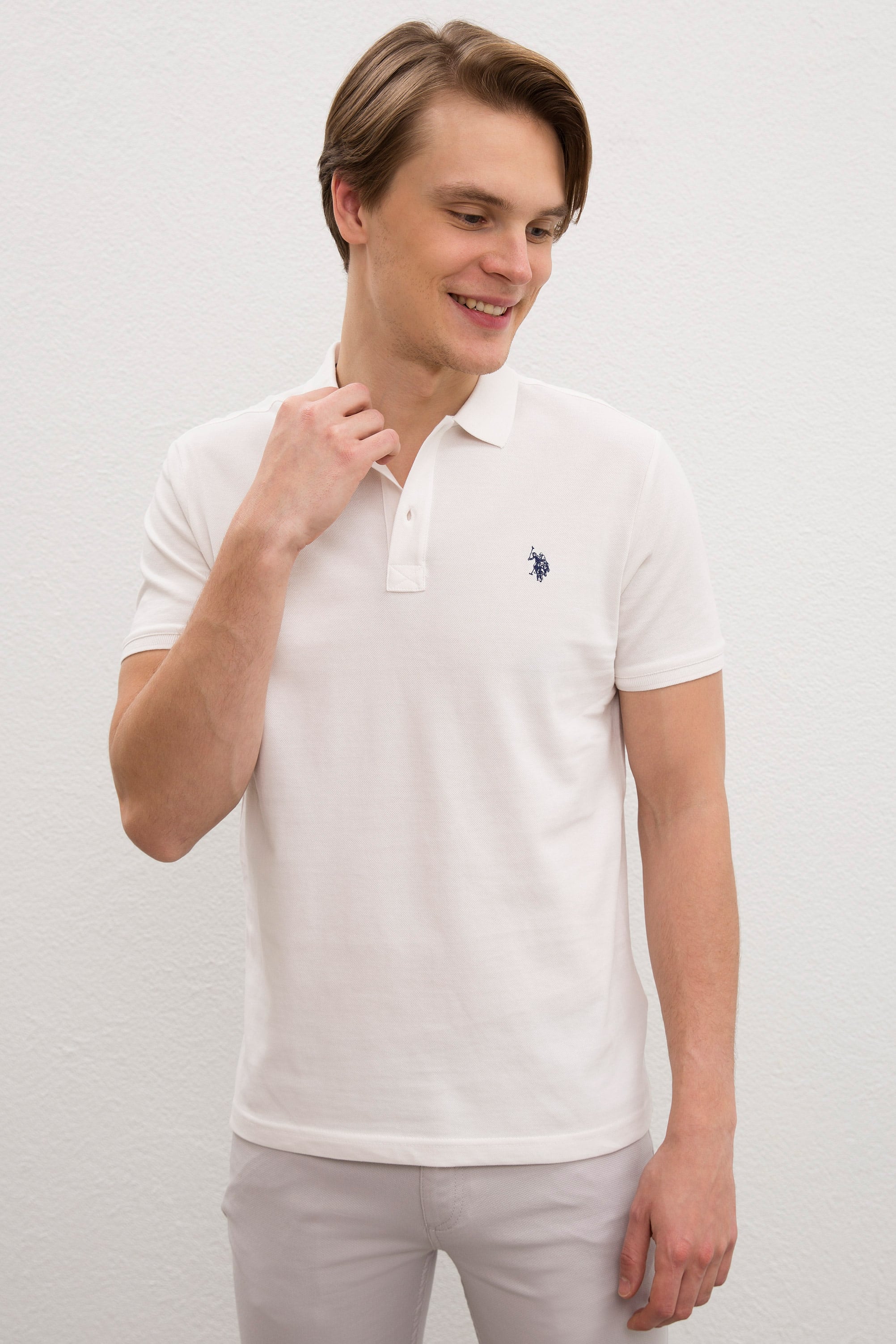 Erkek Ekru Basic Polo Yaka Tişört