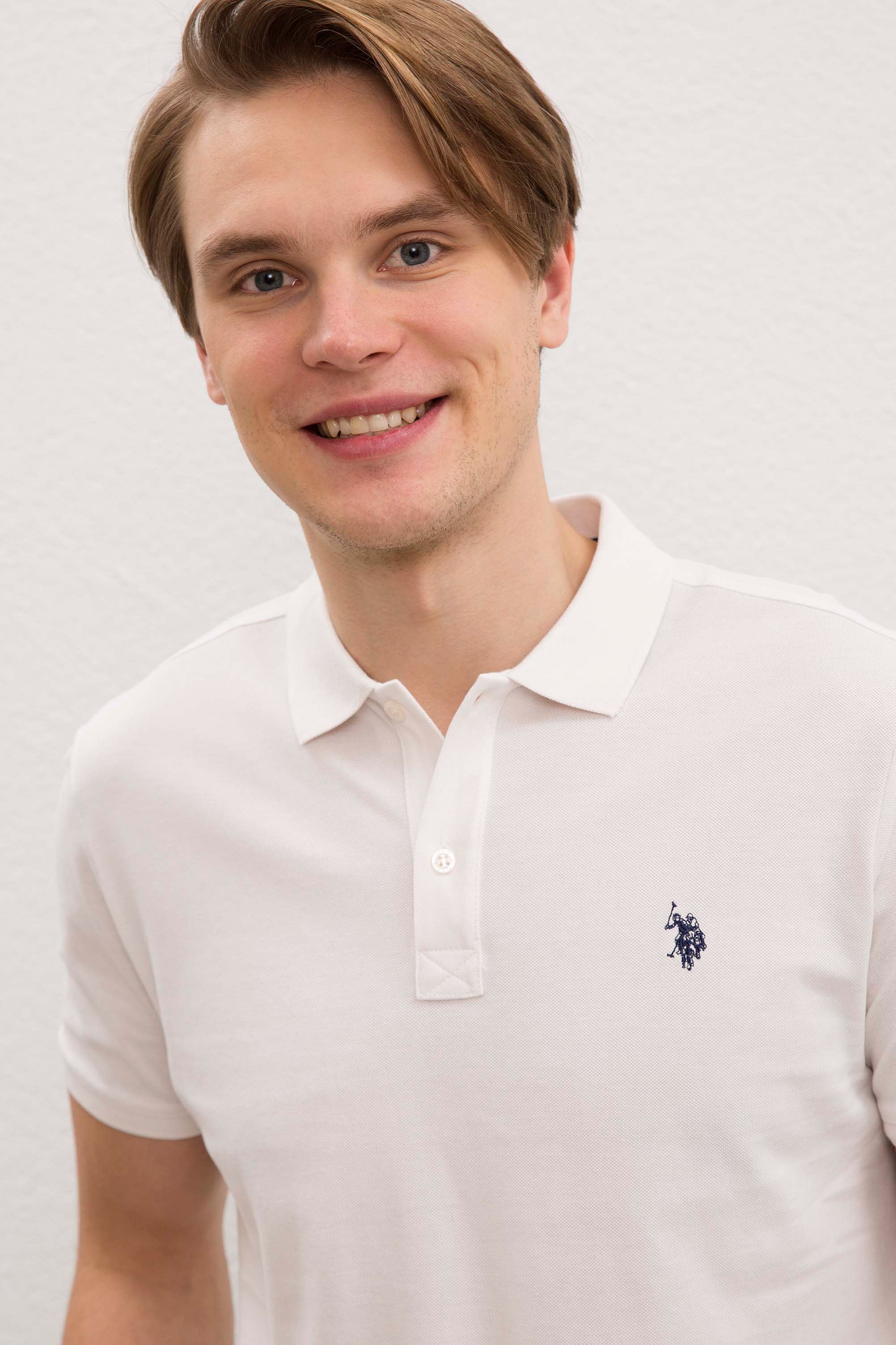 Erkek Ekru Basic Polo Yaka Tişört - Image 1