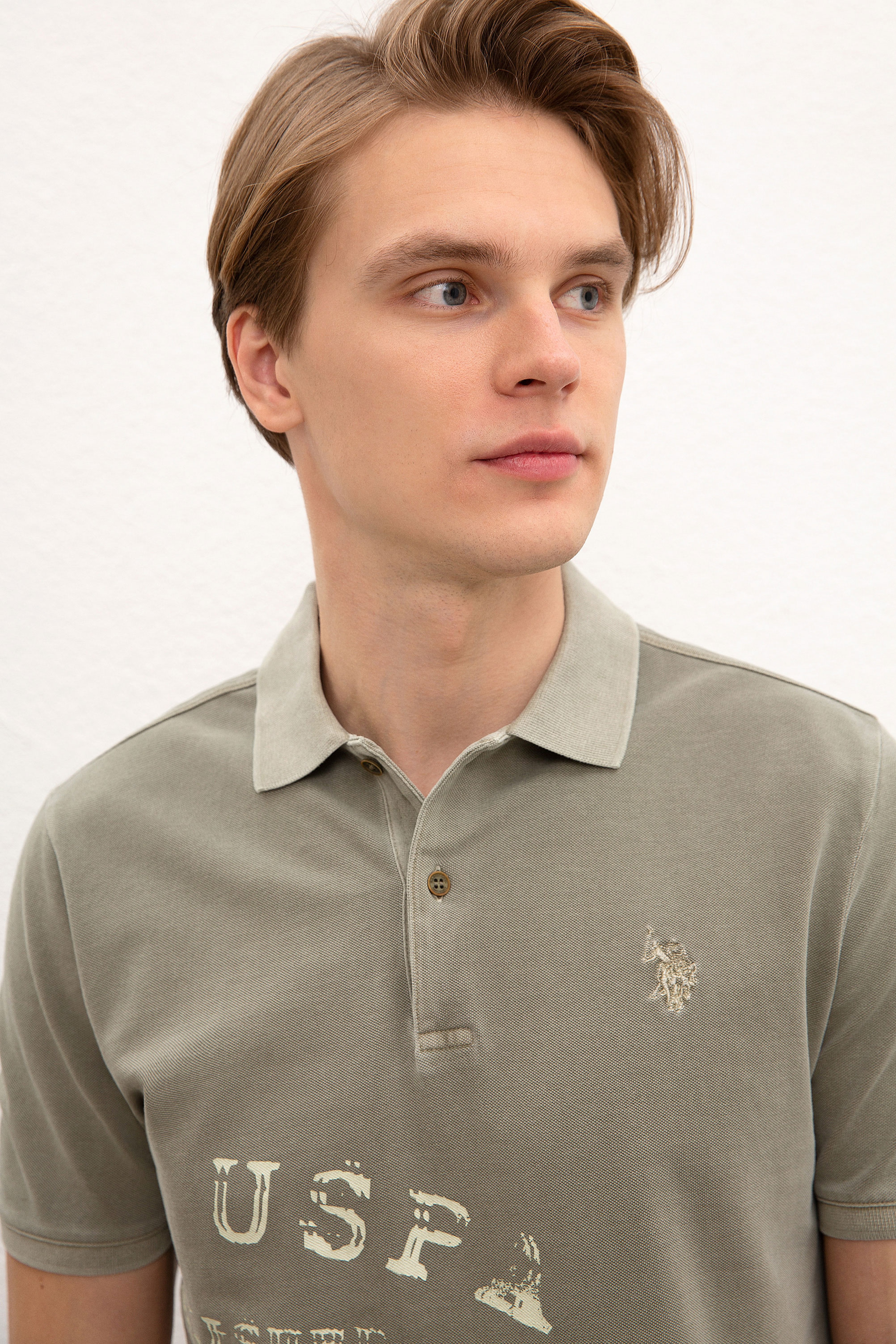 Erkek Haki Polo Yaka T-Shirt