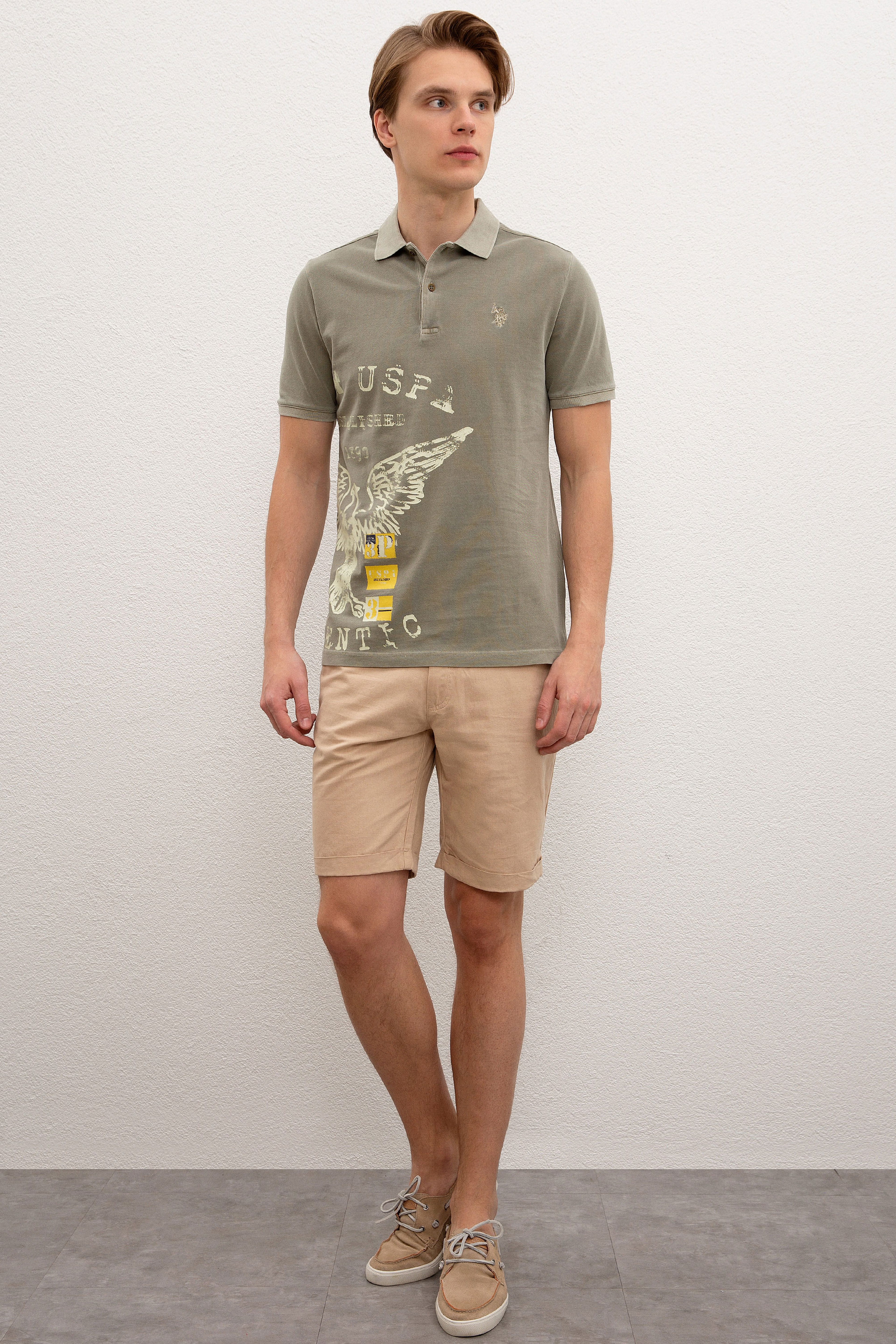 Erkek Haki Polo Yaka T-Shirt
