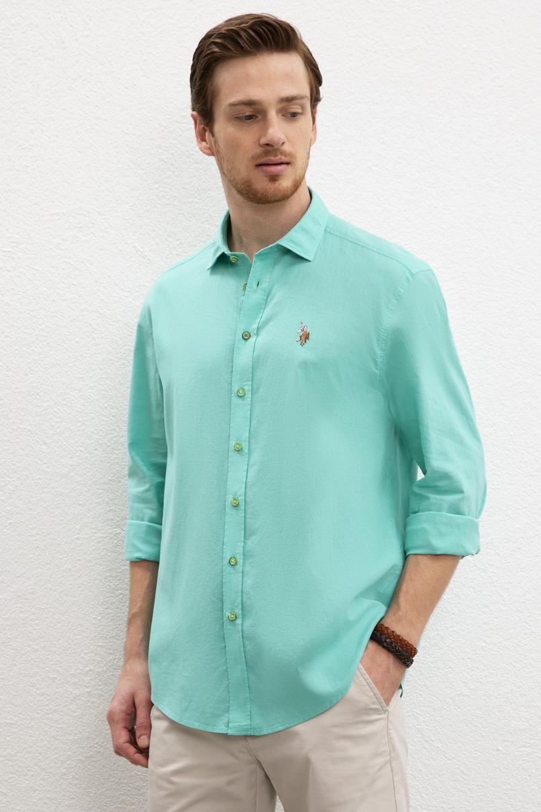 Erkek Yeşil Gömlek Uzunkol Basic