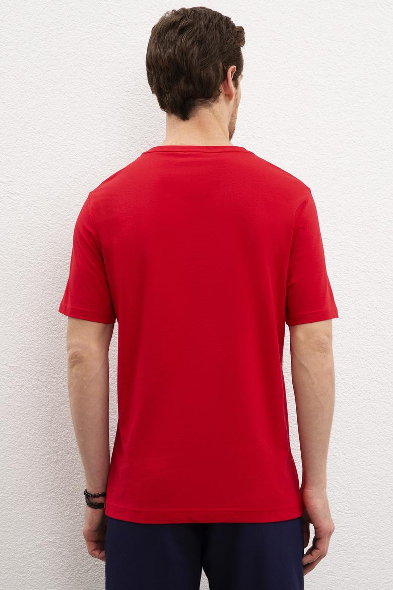 Erkek Kırmızı Bisiklet Yaka T-Shirt - 50219185025