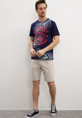 Erkek Lacivert Bisiklet Yaka T-Shirt - 50219195003