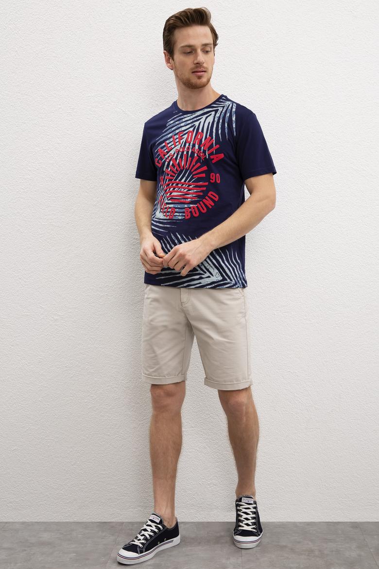 Erkek Lacivert Bisiklet Yaka T-Shirt - 50219195003