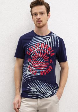 Erkek Lacivert Bisiklet Yaka T-Shirt - 50219195003