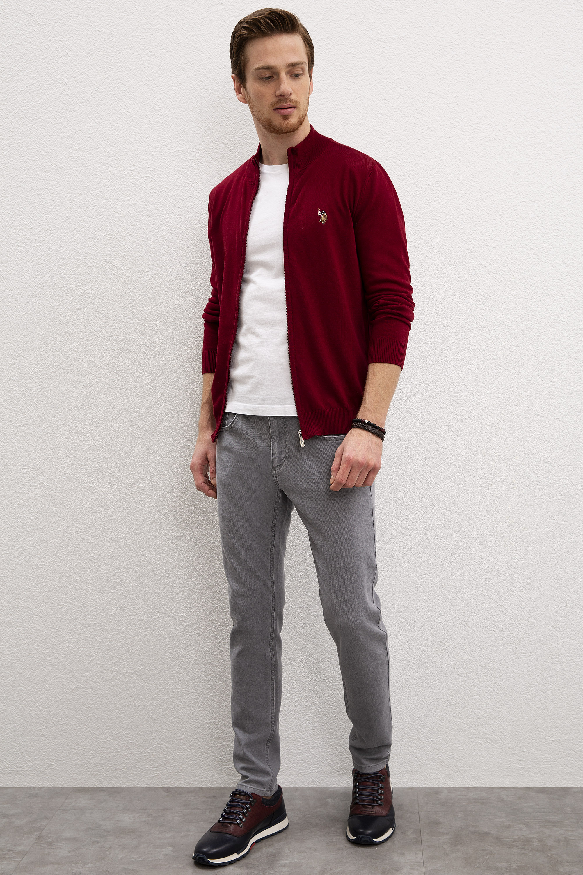 Erkek Bordo  Triko Hırka Basic - Image 4