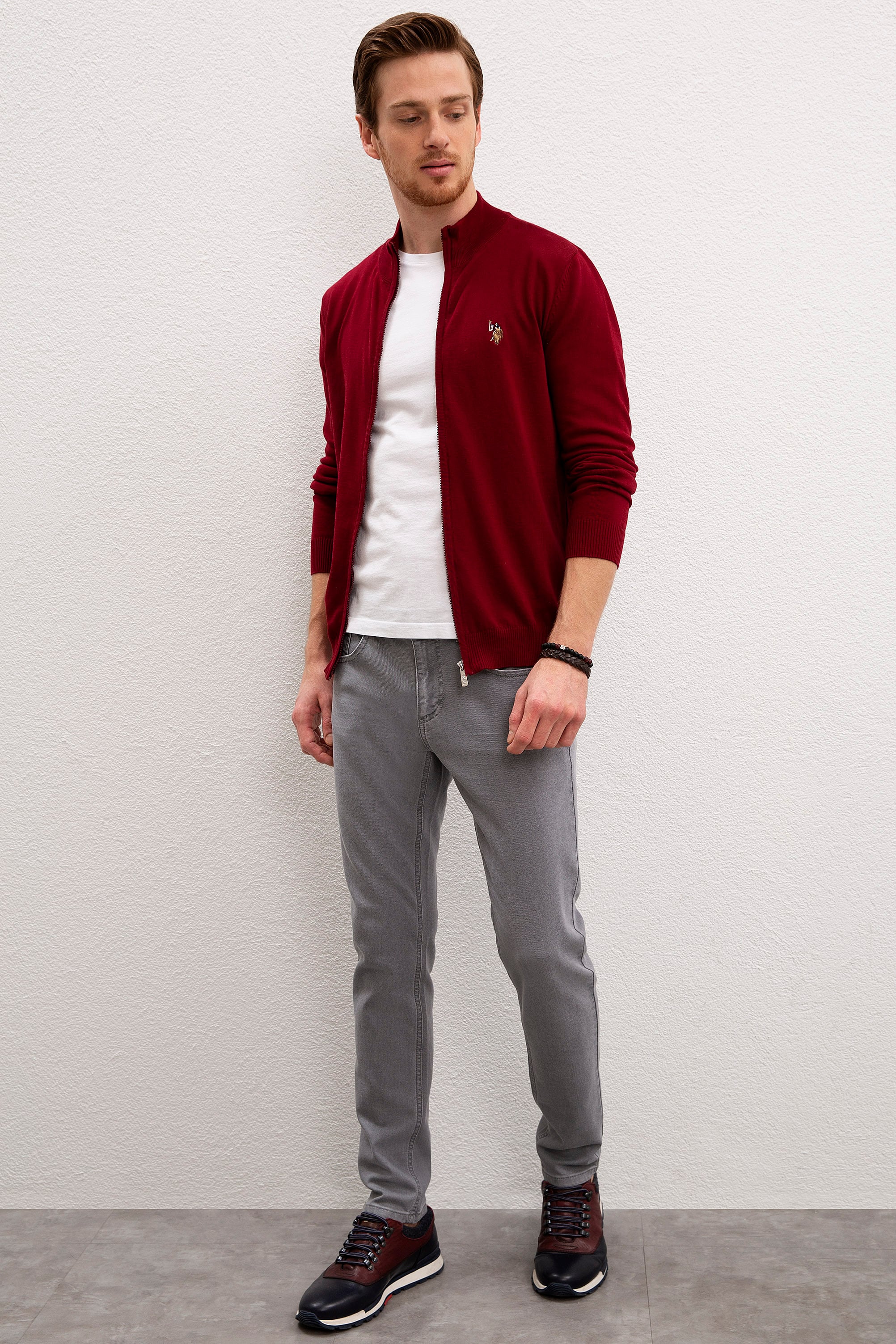 Erkek Bordo  Triko Hırka Basic