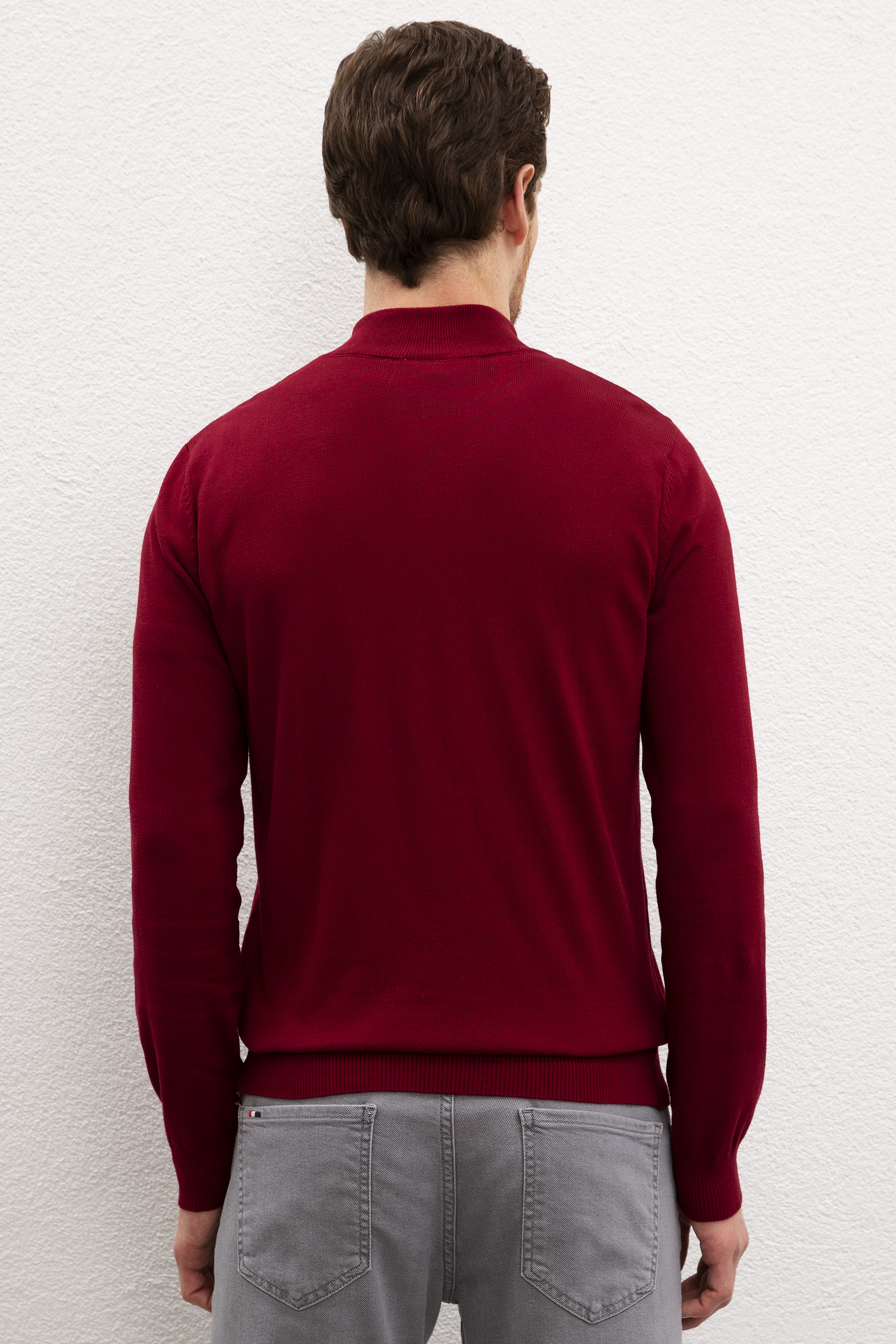 Erkek Bordo  Triko Hırka Basic - Image 3