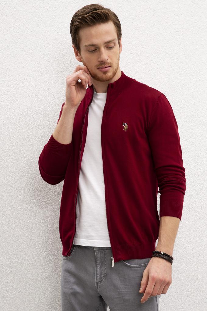 Erkek Bordo  Triko Hırka Basic