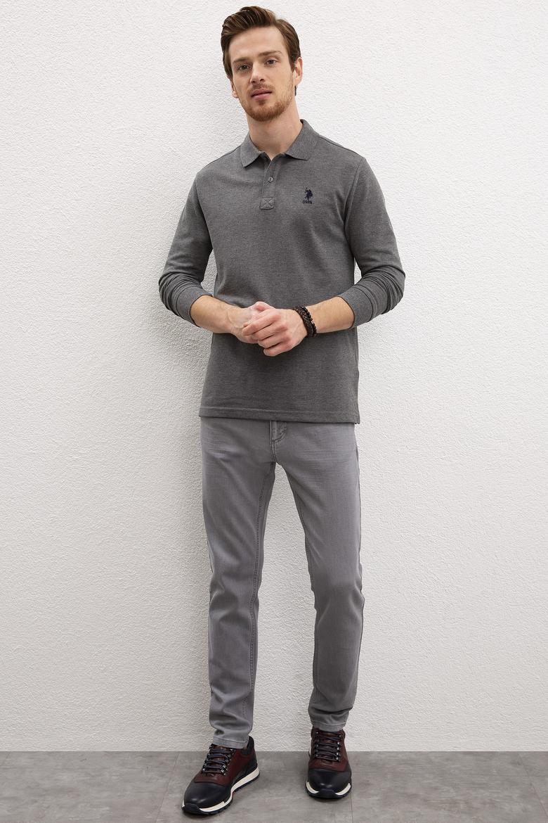 Erkek Antrasit Melanj Polo Yaka Sweatshirt Basic - 50209212032