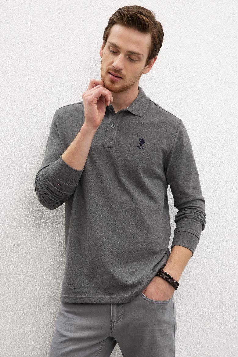 Erkek Antrasit Melanj Polo Yaka Sweatshirt Basic