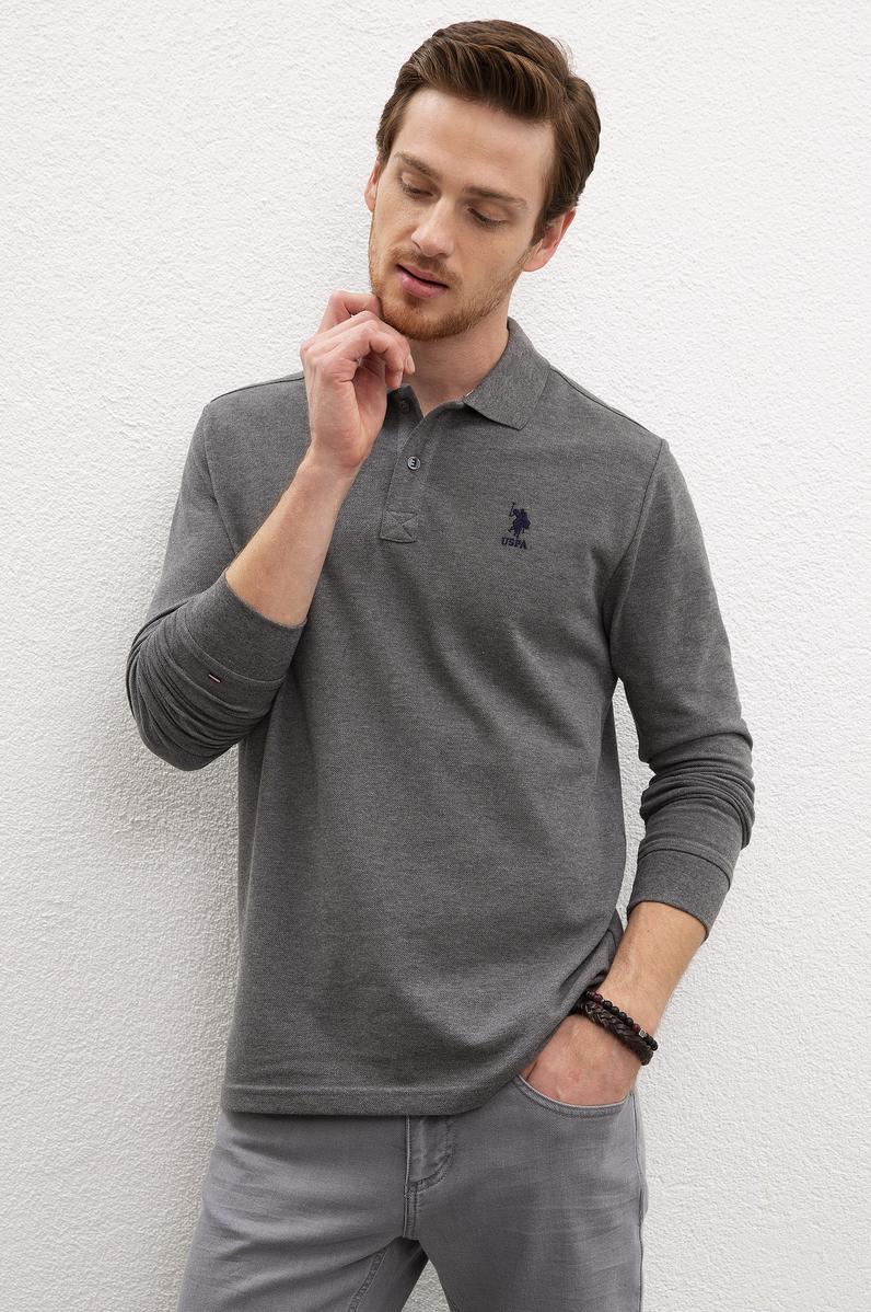Erkek Antrasit Melanj Polo Yaka Sweatshirt Basic