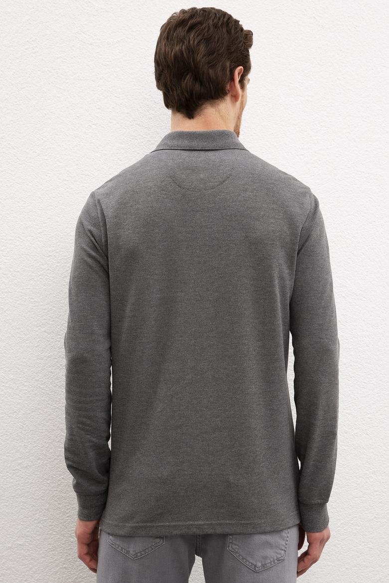 Erkek Antrasit Melanj Polo Yaka Sweatshirt Basic - 50209212032