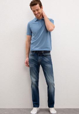 Erkek İndigo Polo Yaka T-Shirt Basic - 50217612170