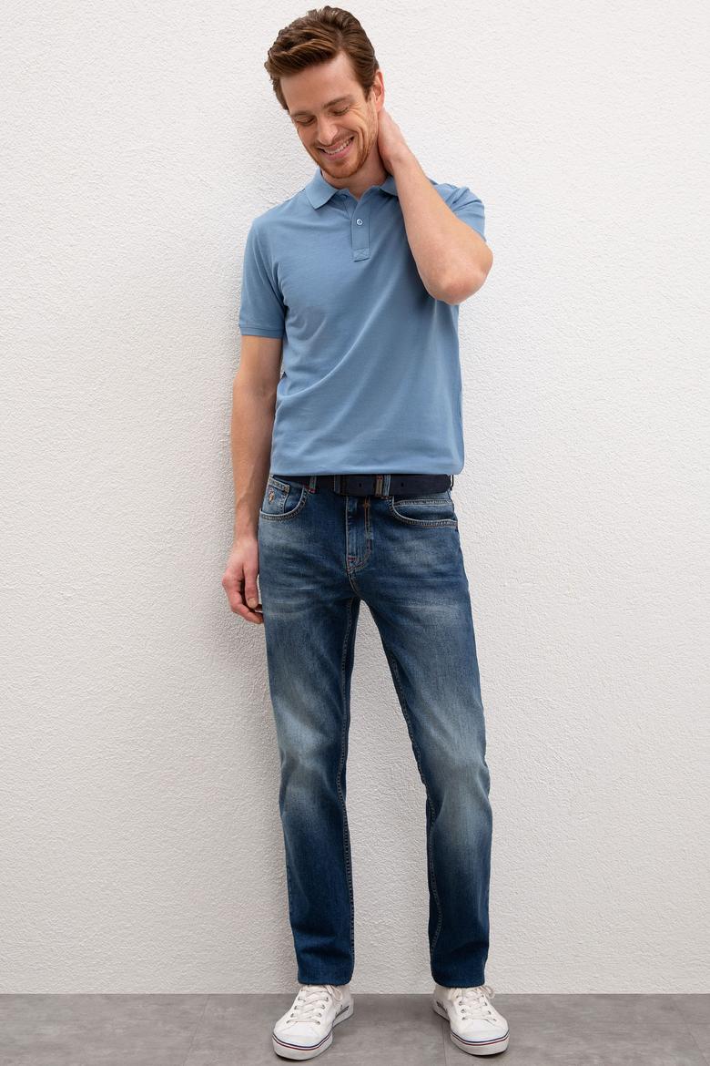 Erkek İndigo Polo Yaka T-Shirt Basic - 50217612170