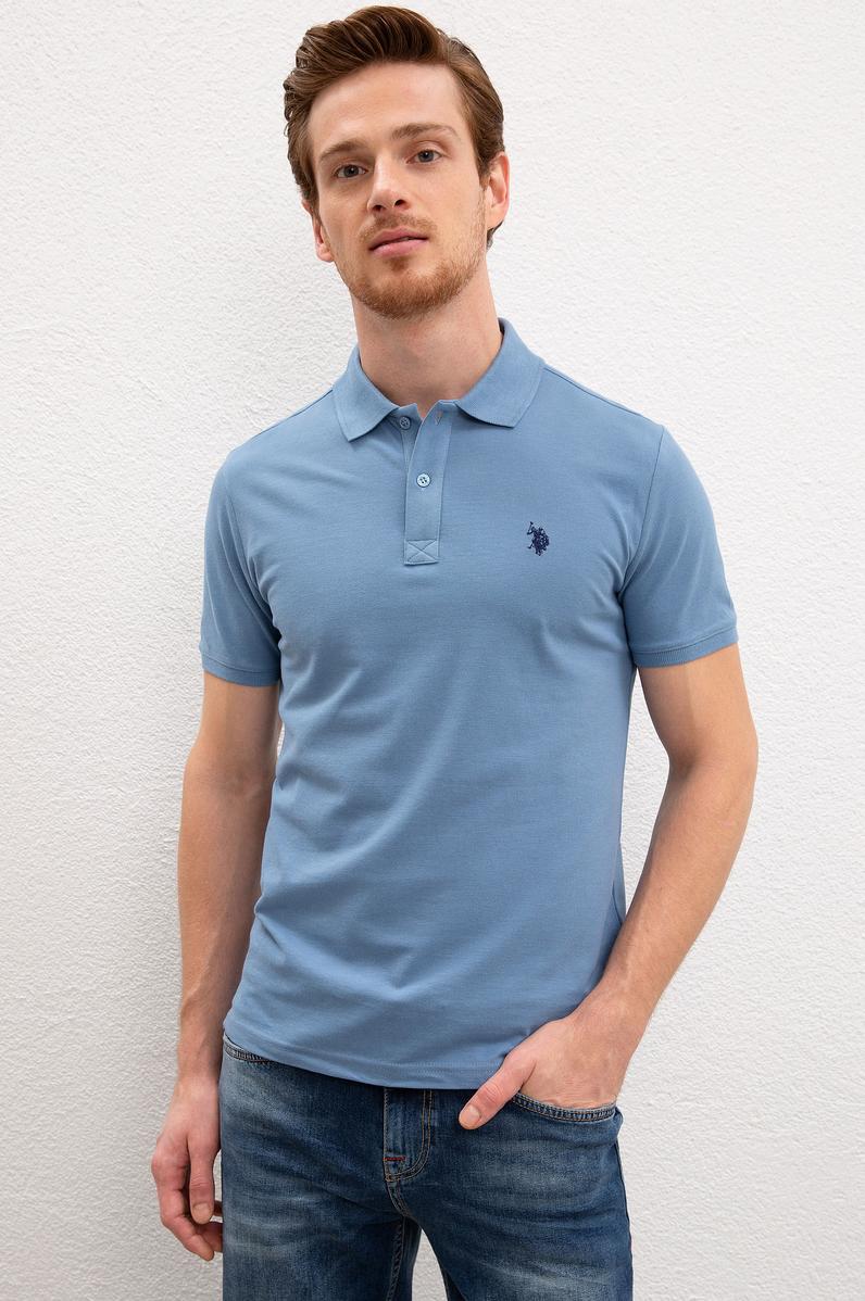 Erkek İndigo Polo Yaka T-Shirt Basic