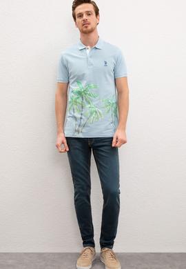 Erkek Açık İndigo Polo Yaka Tişört - 50219119050