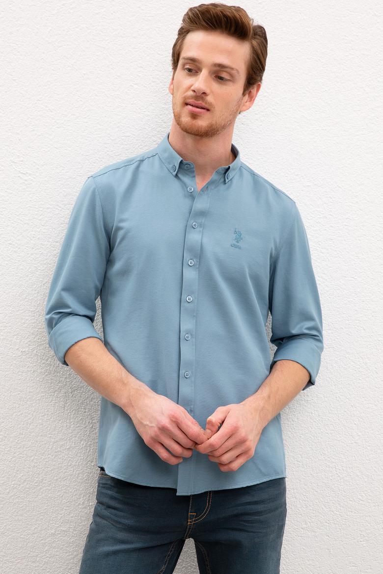 Erkek Yeşil Gömlek Uzunkol Basic