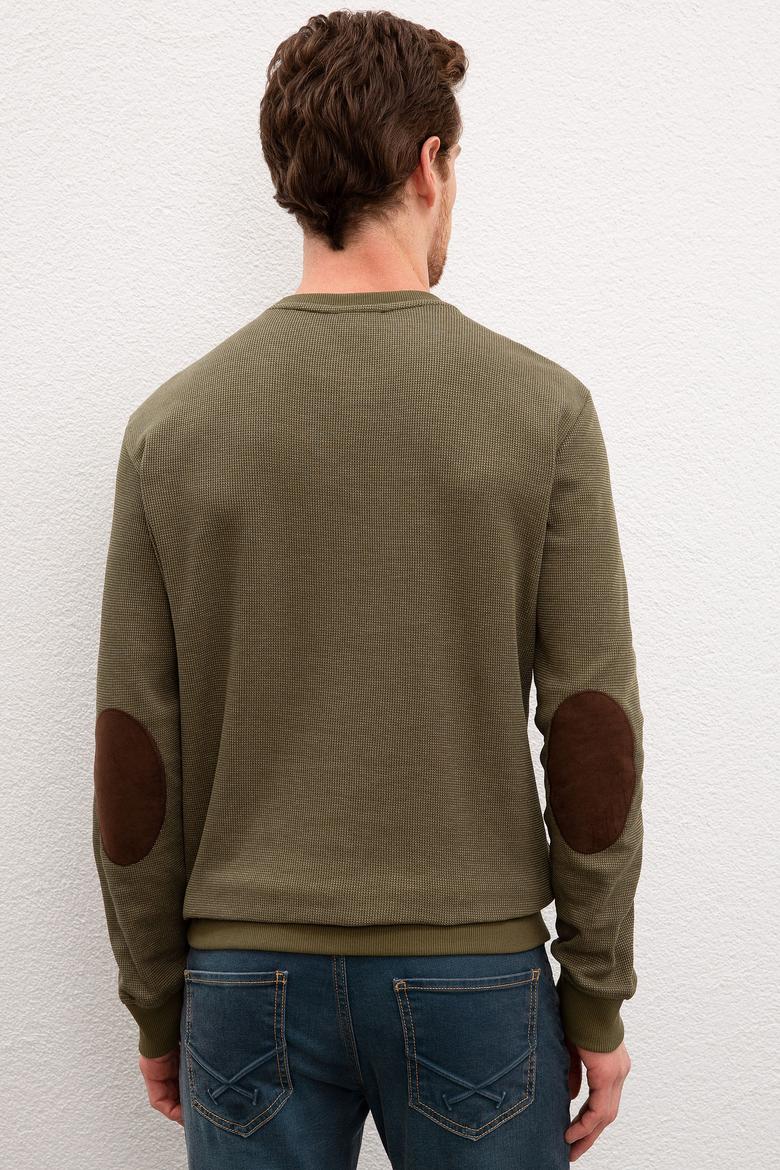 Erkek Koyu Haki Bisiklet Yaka Sweatshirt - 50207889013