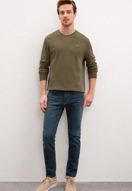 Erkek Koyu Haki Bisiklet Yaka Sweatshirt - 50207889013