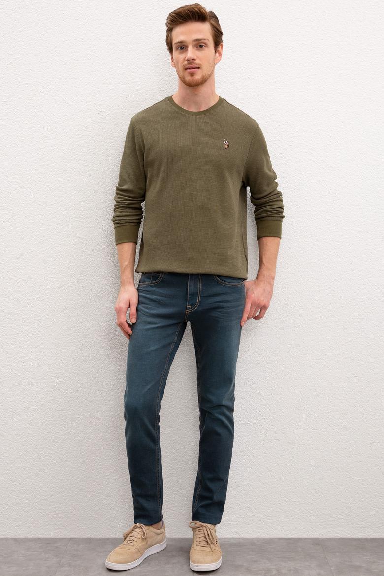 Erkek Koyu Haki Bisiklet Yaka Sweatshirt - 50207889013