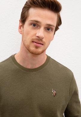 Erkek Koyu Haki Bisiklet Yaka Sweatshirt - 50207889013