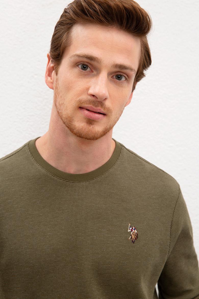 Erkek Koyu Haki Bisiklet Yaka Sweatshirt - 50207889013