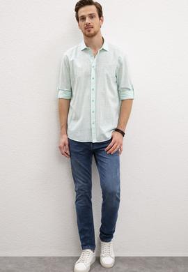 Erkek Yeşil Yatay Çizgili Gömlek Uzunkol - 50218761013