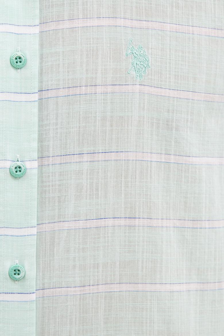 Erkek Yeşil Yatay Çizgili Gömlek Uzunkol - 50218761013