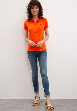 Kadın Nar Çiçeği Basic Polo Yaka Tişört - 50222743082