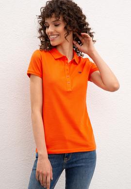 Kadın Nar Çiçeği Basic Polo Yaka Tişört - 50222743082