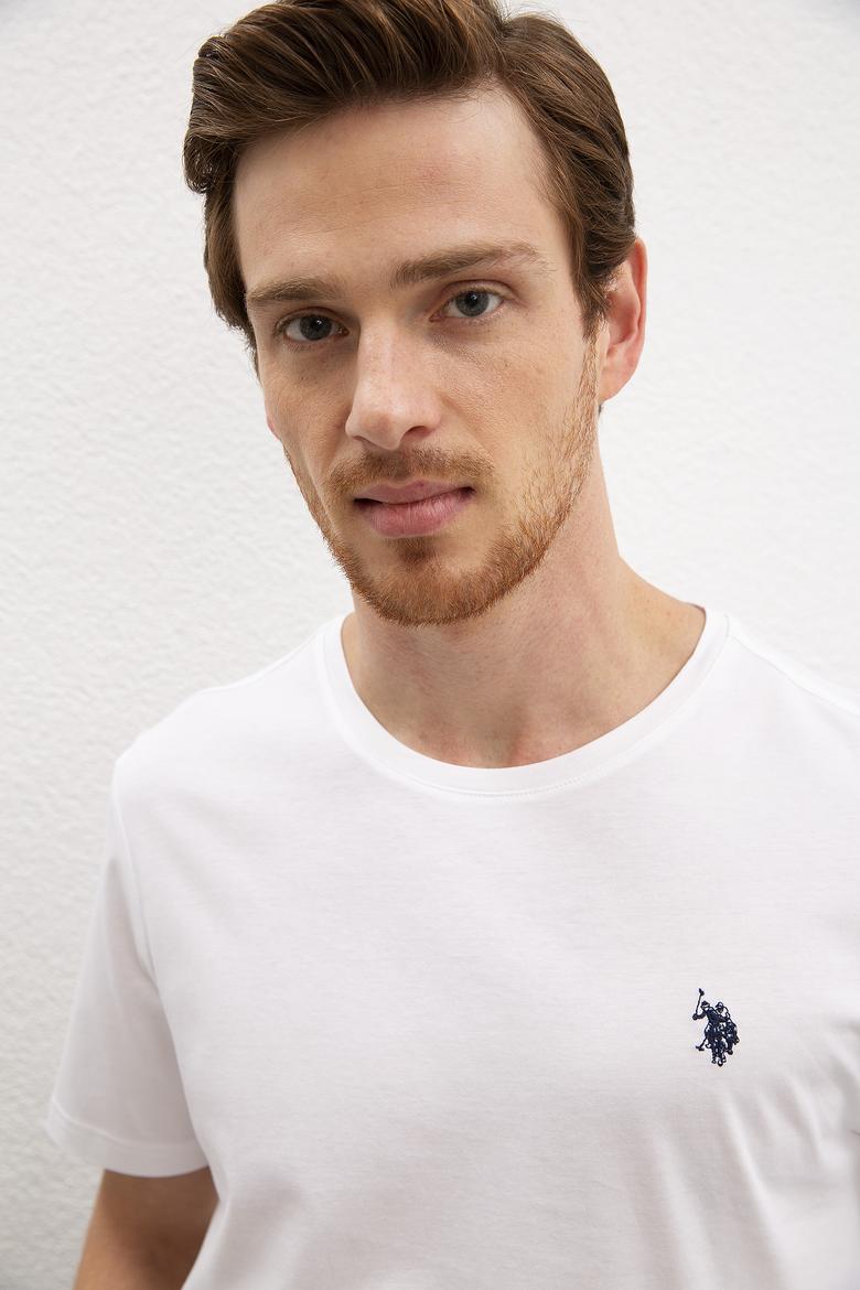 Erkek Beyaz Bisiklet Yaka T-Shirt Basic - 50222609002