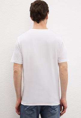 Erkek Beyaz Bisiklet Yaka T-Shirt Basic - 50222609002