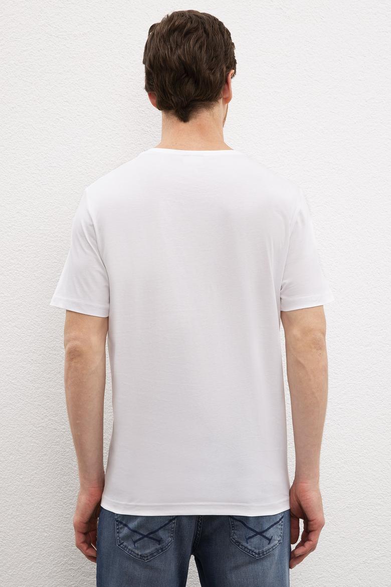 Erkek Beyaz Bisiklet Yaka T-Shirt Basic - 50222609002