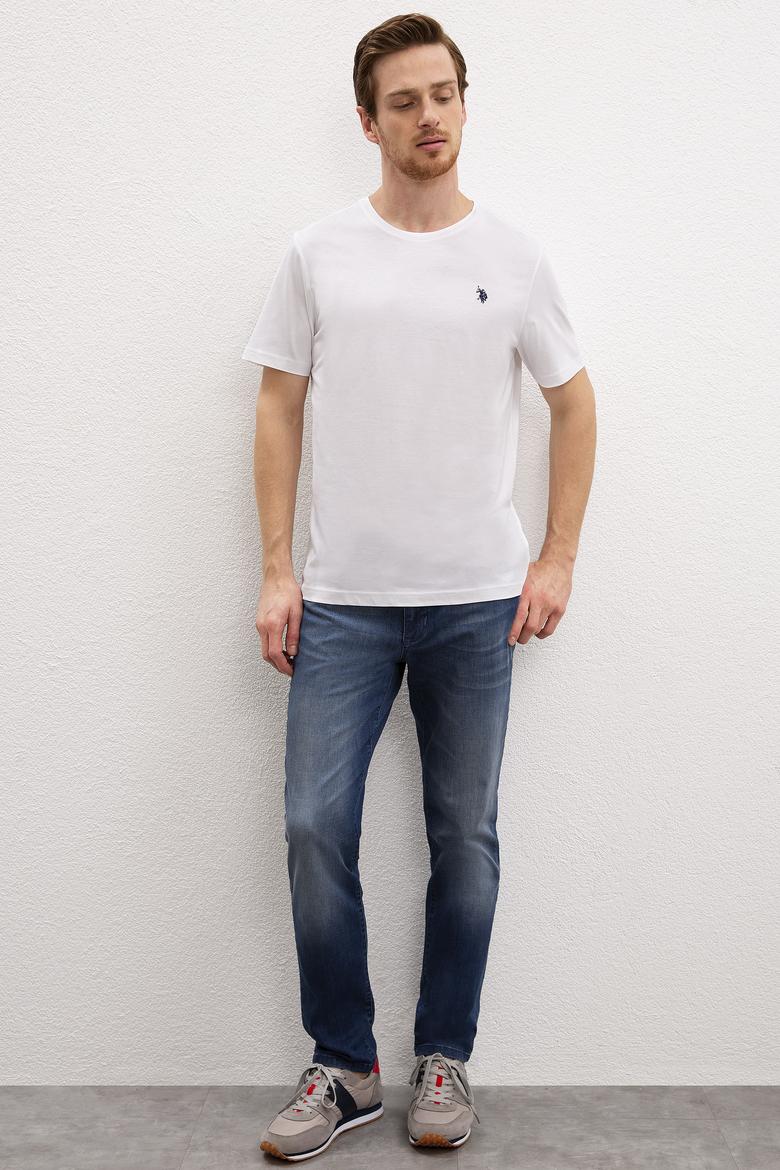 Erkek Beyaz Bisiklet Yaka T-Shirt Basic - 50222609002