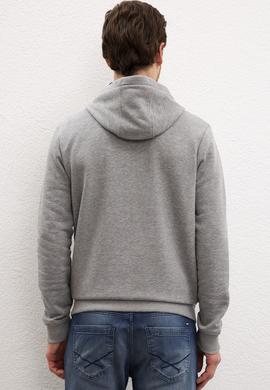 Erkek Gri Melanj Kapüşonlu Fermuarlı Sweatshirt - 50207307048