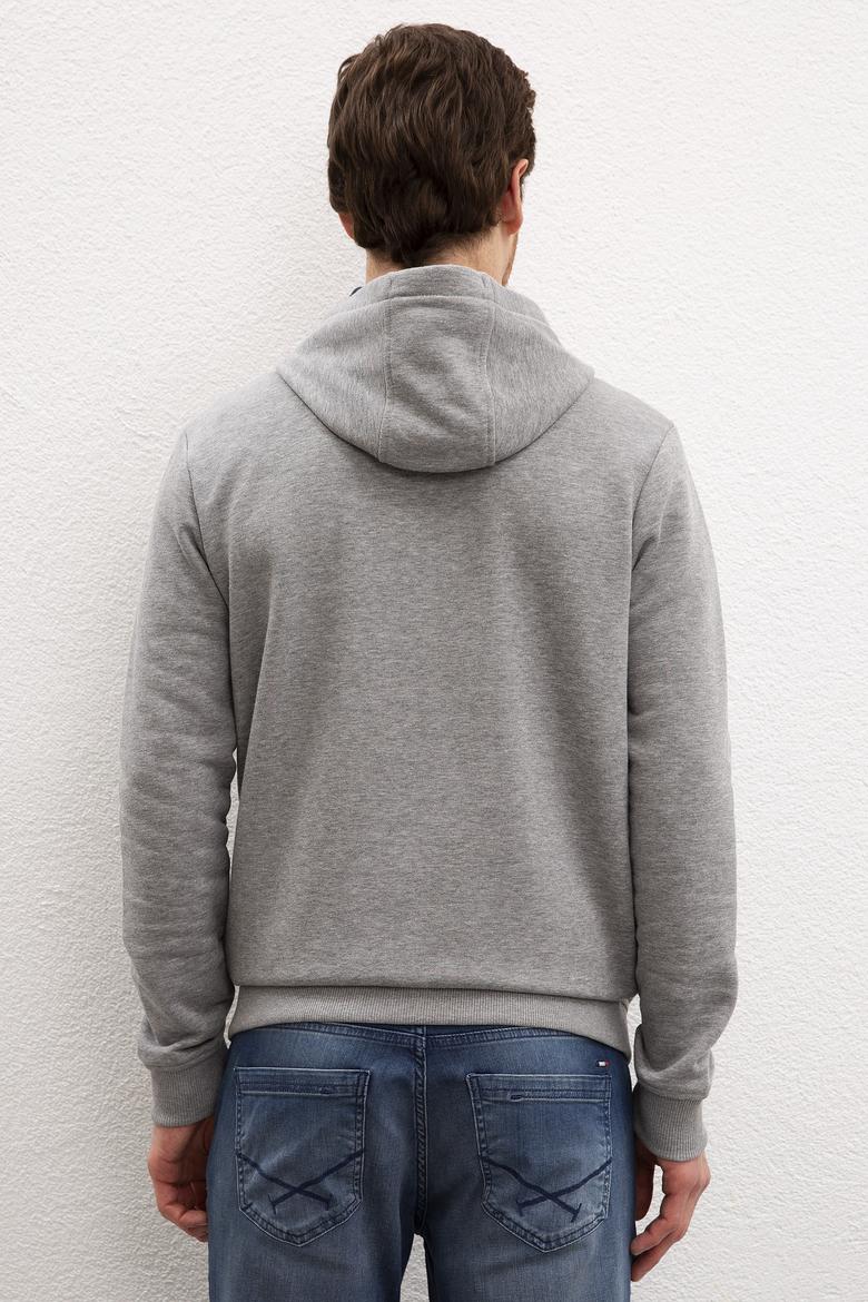 Erkek Gri Melanj Kapüşonlu Fermuarlı Sweatshirt - 50207307048