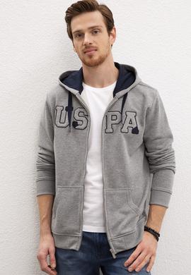 Erkek Gri Melanj Kapüşonlu Fermuarlı Sweatshirt - 50207307048