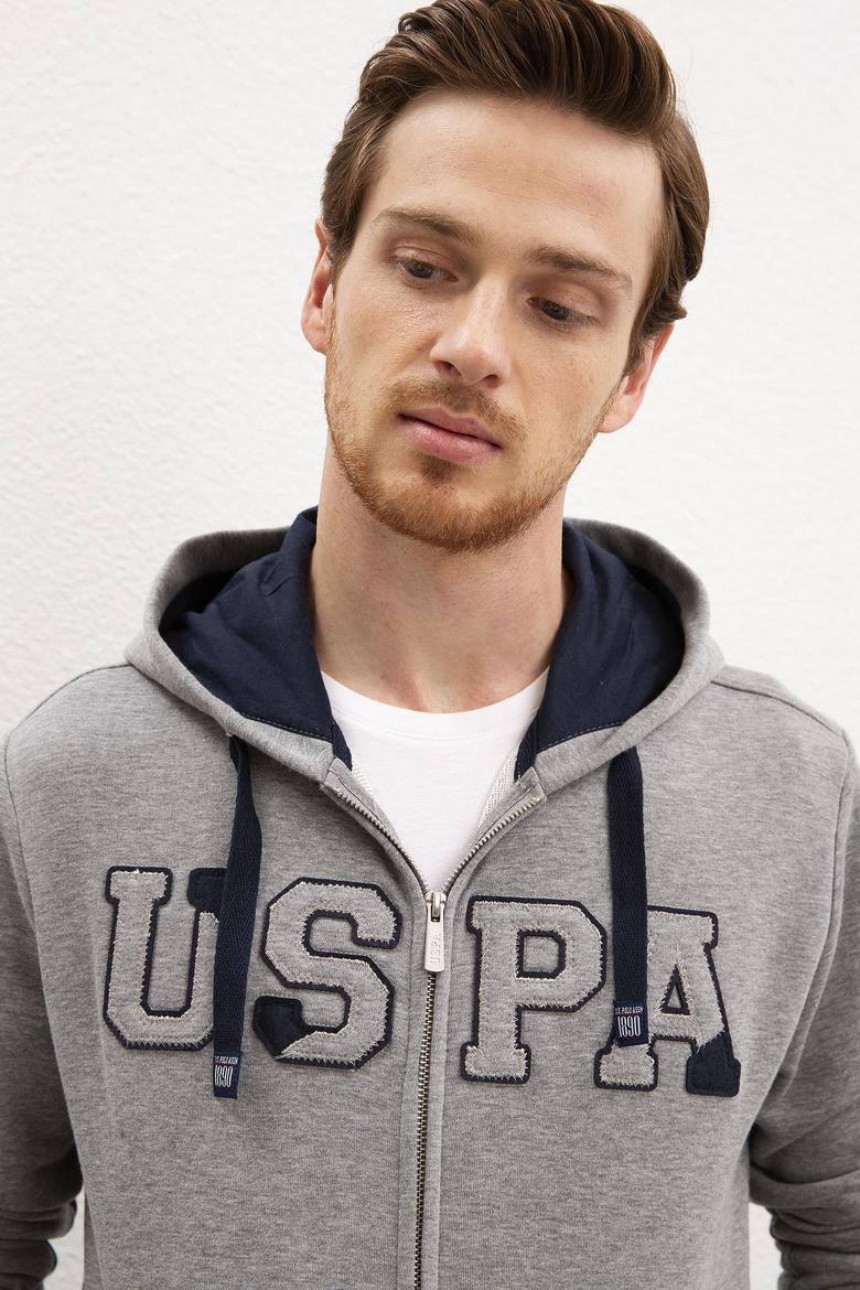 Erkek Gri Melanj Kapüşonlu Fermuarlı Sweatshirt - 50207307048