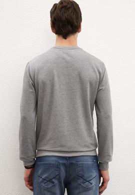 Erkek Gri Melanj Bisiklet Yaka Sweatshirt - 50208655021