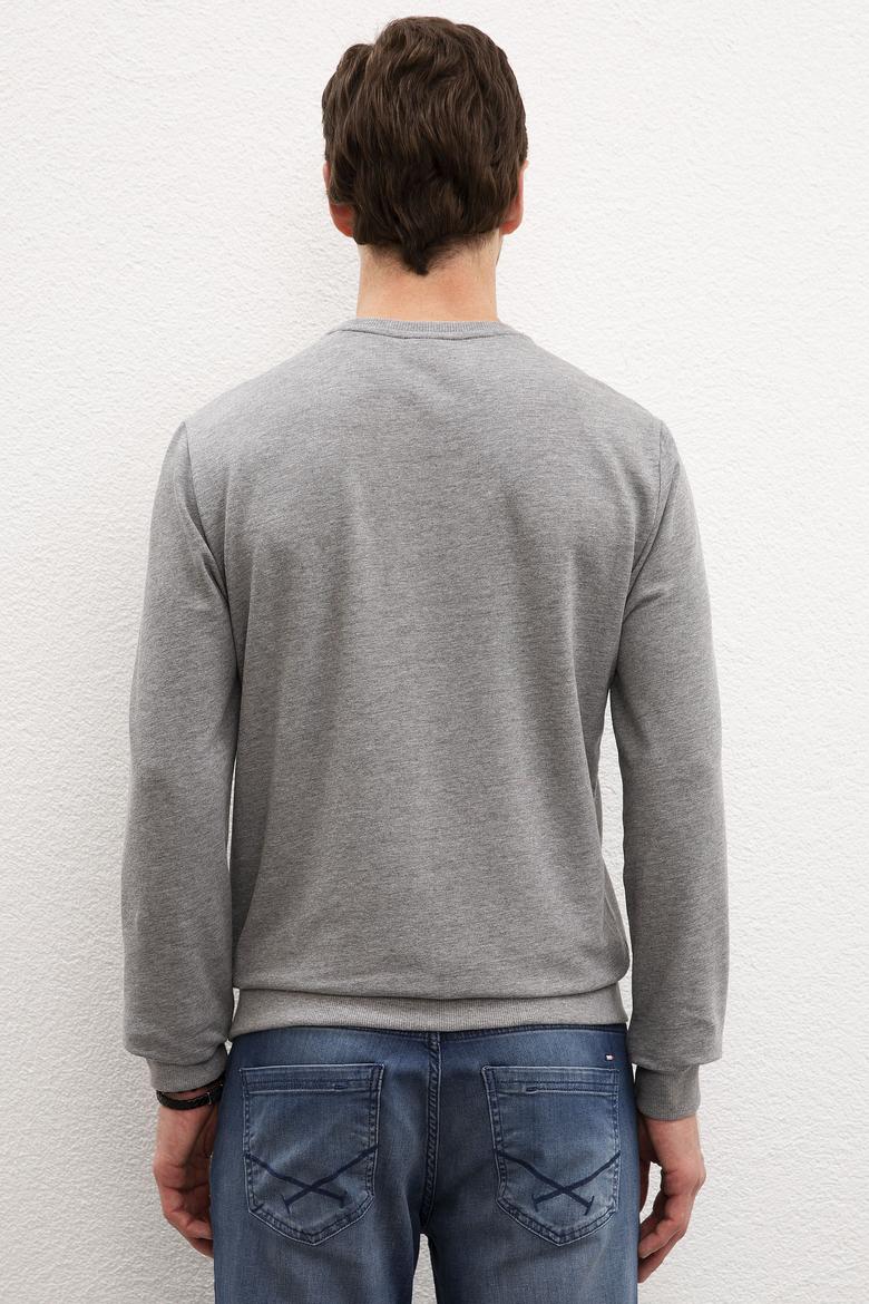 Erkek Gri Melanj Bisiklet Yaka Sweatshirt - 50208655021