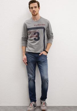 Erkek Gri Melanj Bisiklet Yaka Sweatshirt - 50208655021