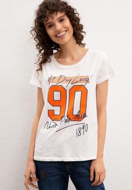 Kadın Beyaz Bisiklet Yaka T-Shirt - 50217746005