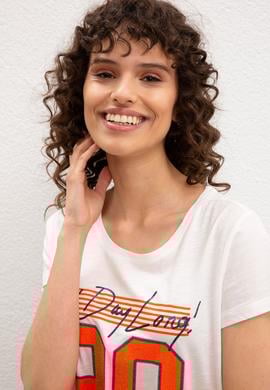 Kadın Beyaz Bisiklet Yaka T-Shirt - 50217746005