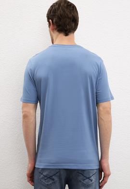 Erkek İndigo Bisiklet Yaka T-Shirt Basic - 50216452046