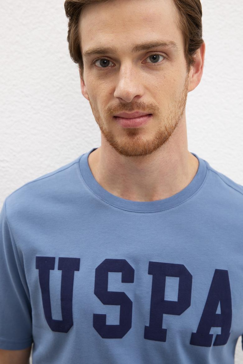 Erkek İndigo Bisiklet Yaka T-Shirt Basic - 50216452046