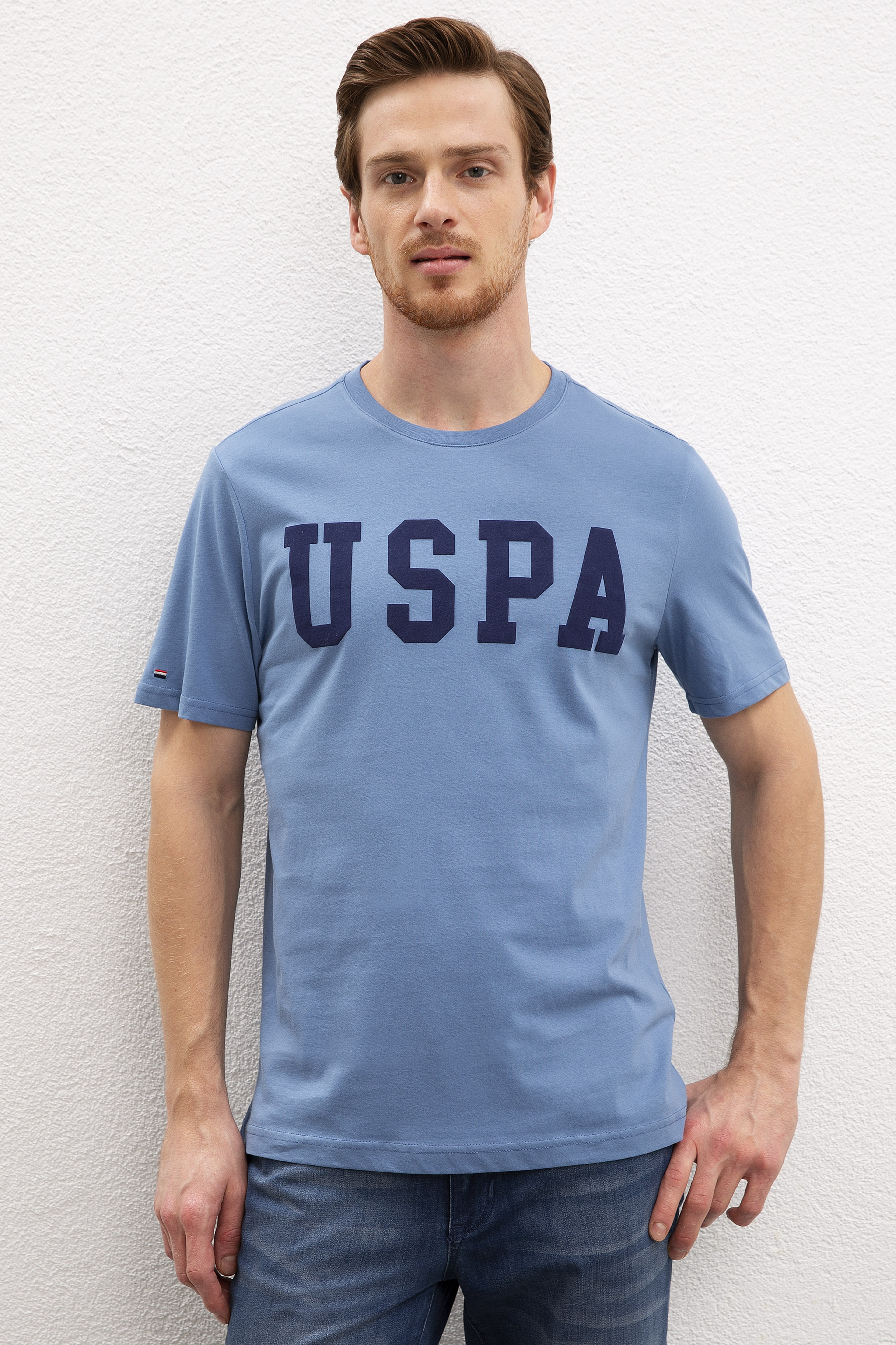 Erkek İndigo Bisiklet Yaka T-Shirt Basic