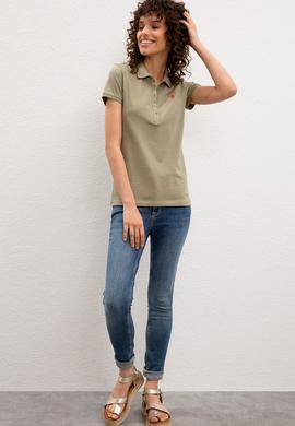 Kadın Haki Basic Polo Yaka Tişört - 50222743010