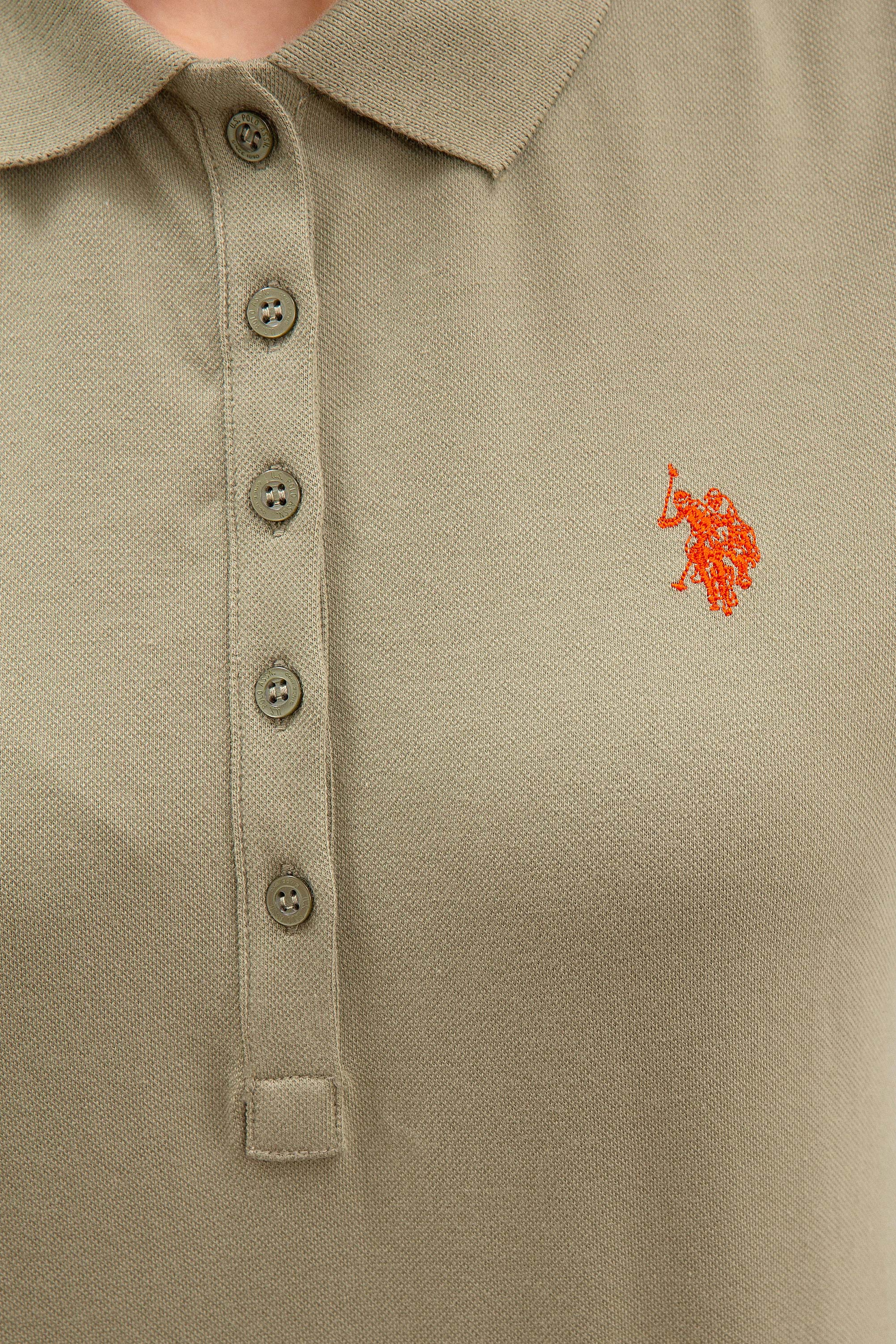 Kadın Haki Basic Polo Yaka Tişört - Image 5