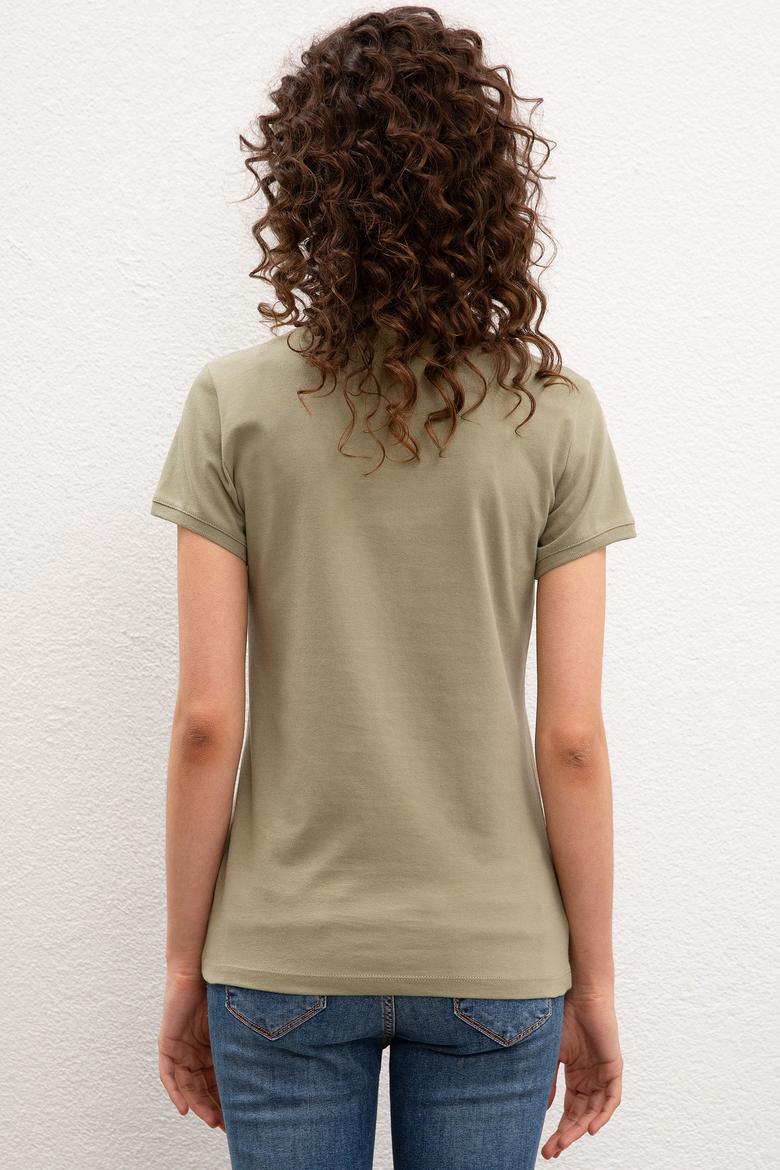 Kadın Haki Basic Polo Yaka Tişört - 50222743010